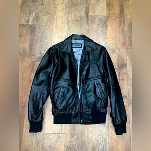 Leather Jacket Men’s Boeing Small Black/Silver Excellent Condition Worn Once